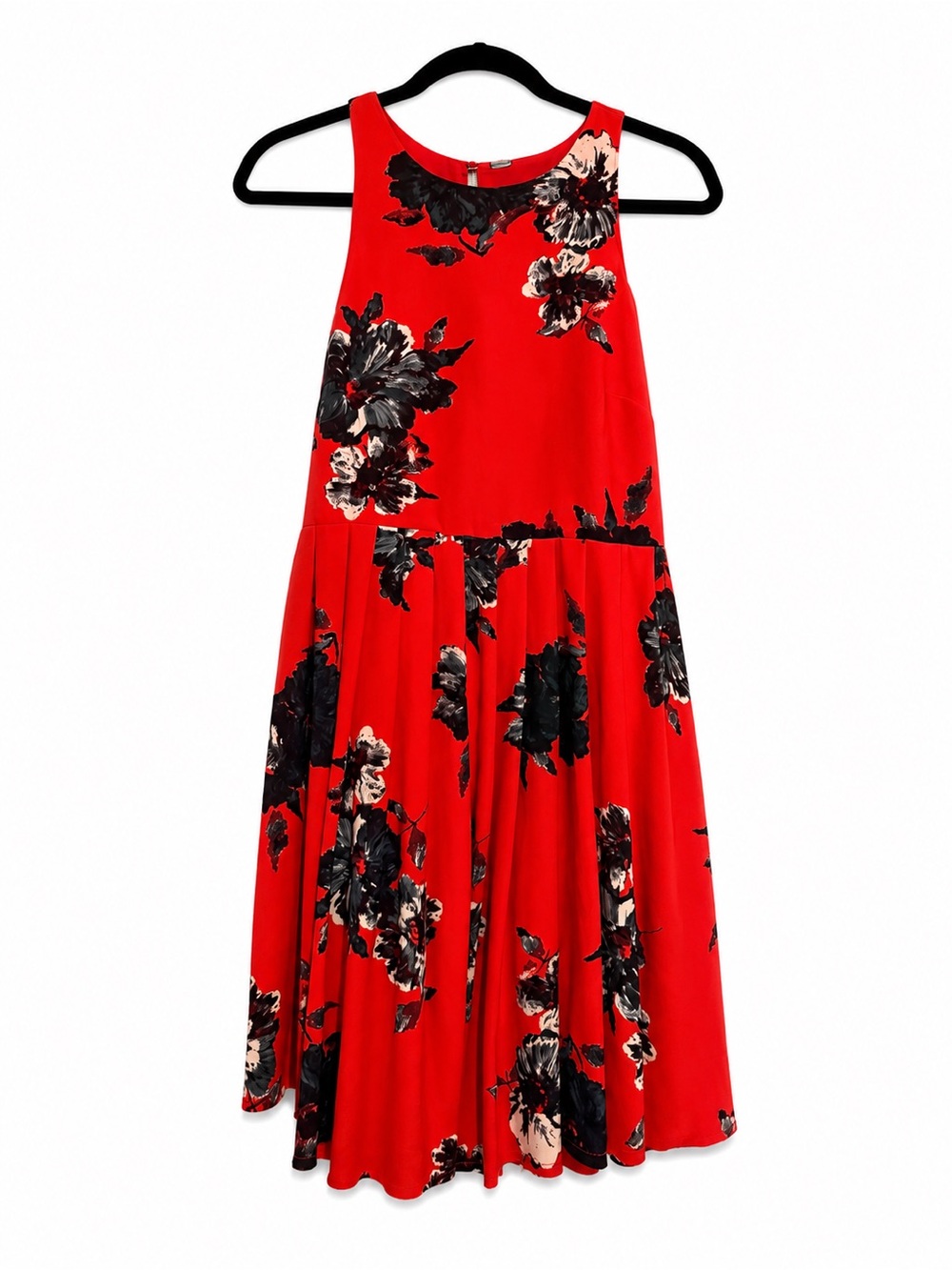 Free People Red Floral Sleeveless Midi Dress with Black and Cream Blooms